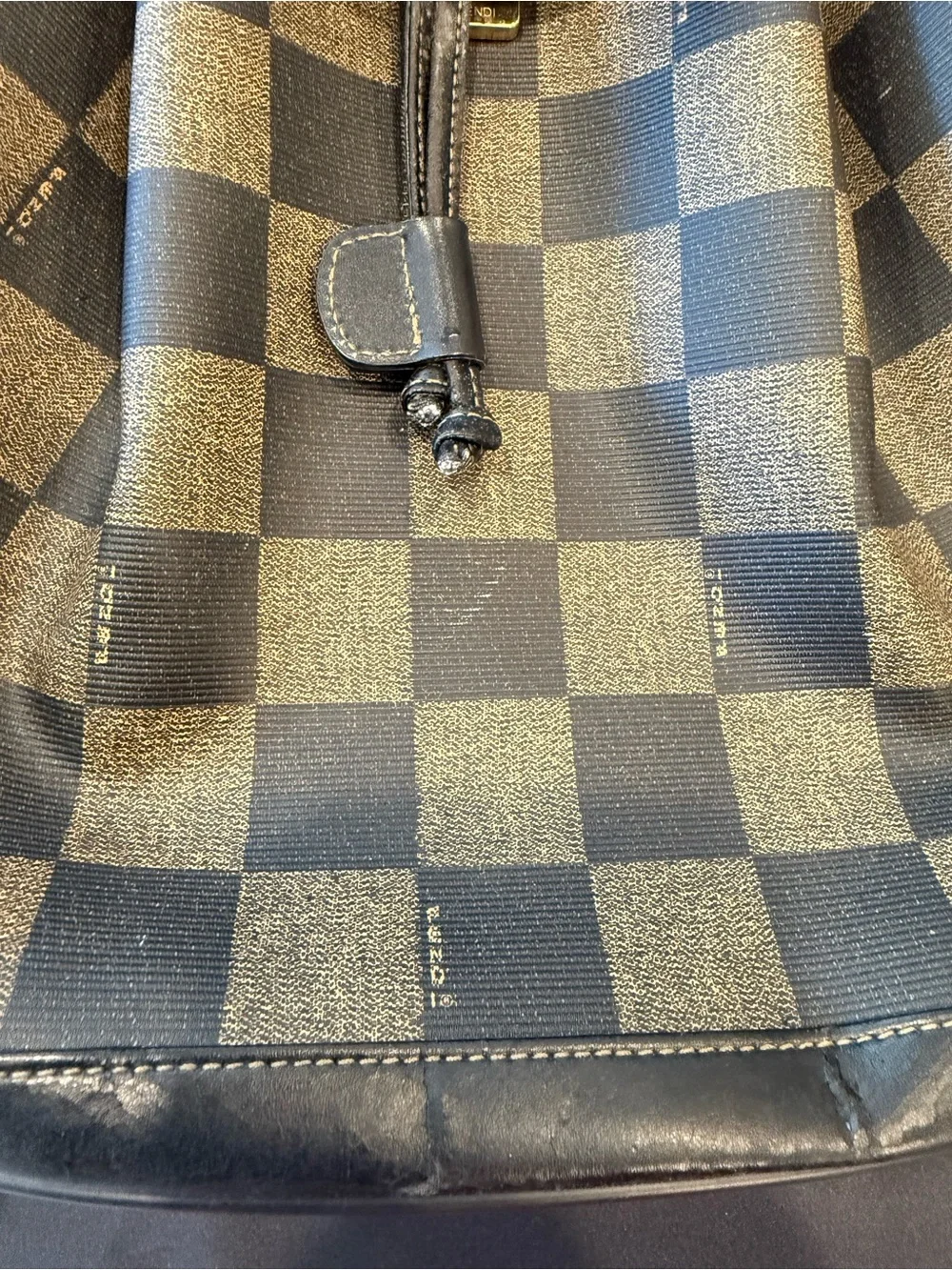 Vintage Fendi Checkered Canvas Drawstring Backpack